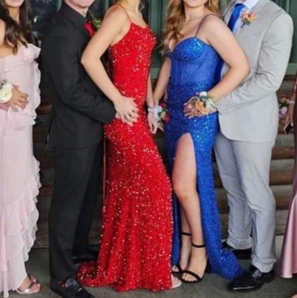 Zapaka Full Length Sequin Split Thigh Prom Dress Size 2 - Picture 2 of 15